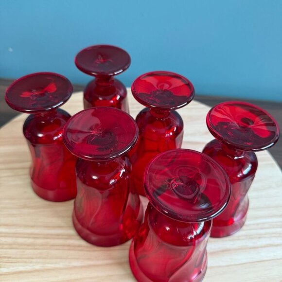 6 NOS Vintage Fostoria Jamestown Ruby Red Juice Goblets 4 3/4" Tall Elegant 4oz - Picture 8 of 8